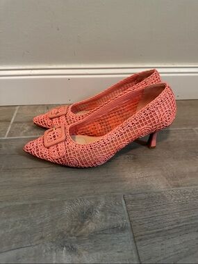 Alex Marie Coral Crochet Pointed Kitten Pumps with Buckle